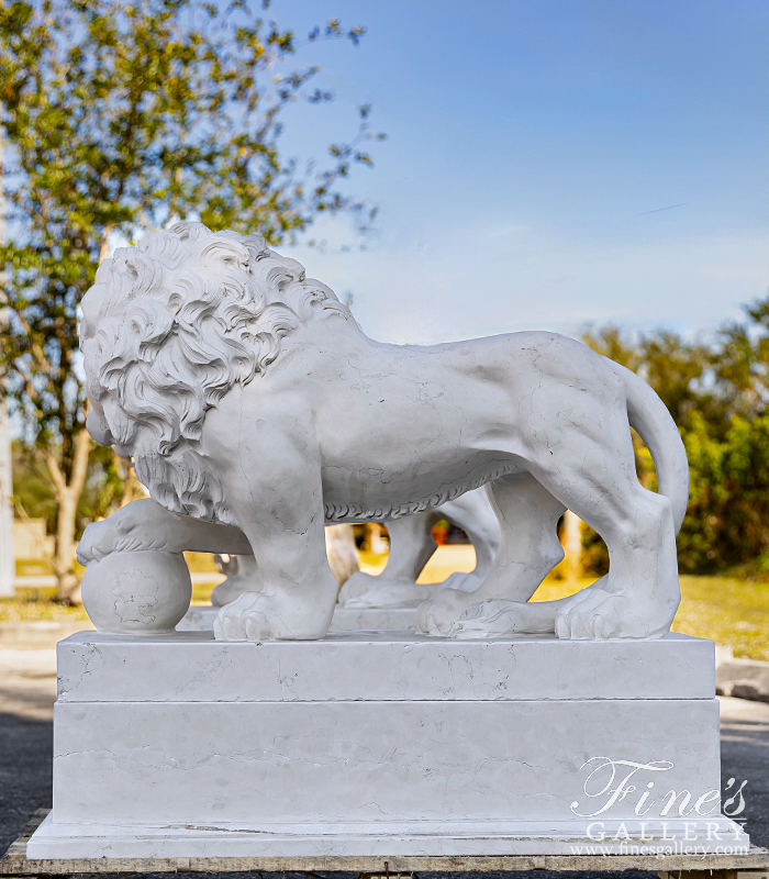 Marble Statues  - Marble Lion Pair In Italian 